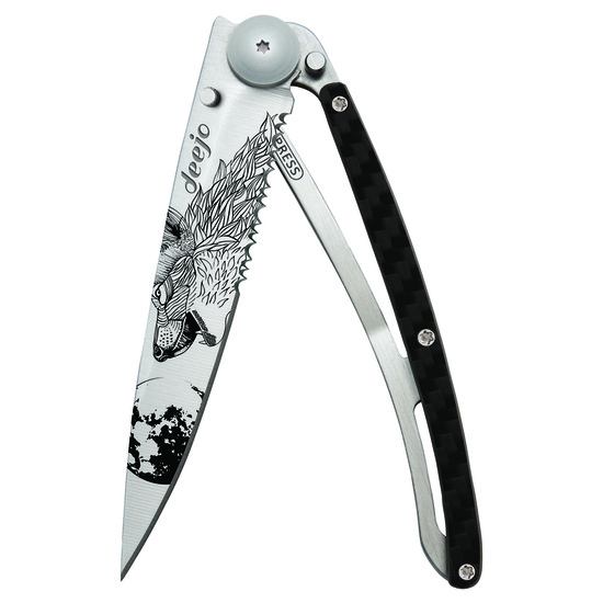 Pocket knife Deejo 1CC597 Serration, 37g, Titanium, Carbon fiber, Howling