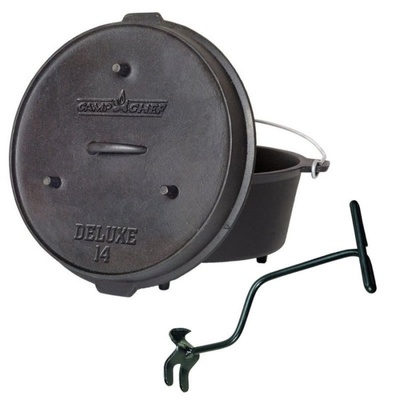 Universal cast iron pot Camp Chef Deluxe Dutch Oven 35 cm with lid and lifter., Camp Chef